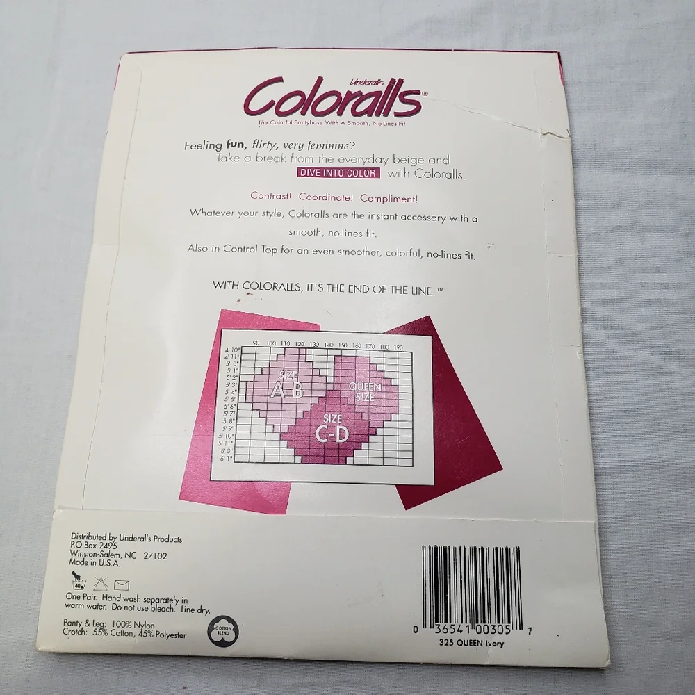 Underalls Coloralls Ivory Pantyhose Size Queen